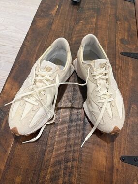 New Balance 327 Off-White & Tan Suede/Canvas Sneakers